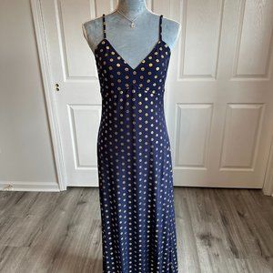 Michael Kors Navy Gold Maxi Slip Dress NWT